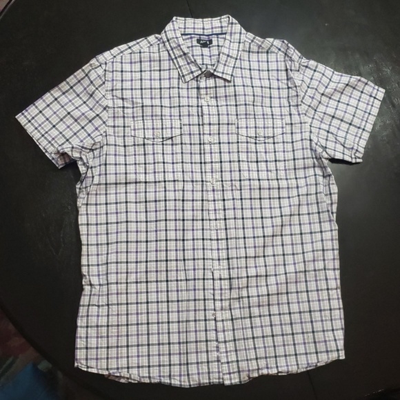 Purple plaid patterned short sleeve button up - Picture 1 of 2